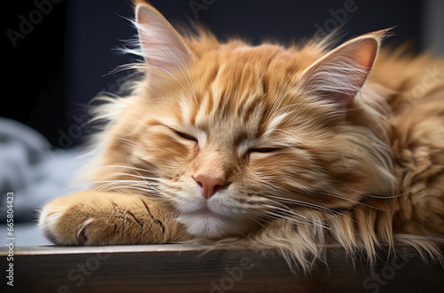 portrait of sleeping red cat in blanket © Наталья Добровольска