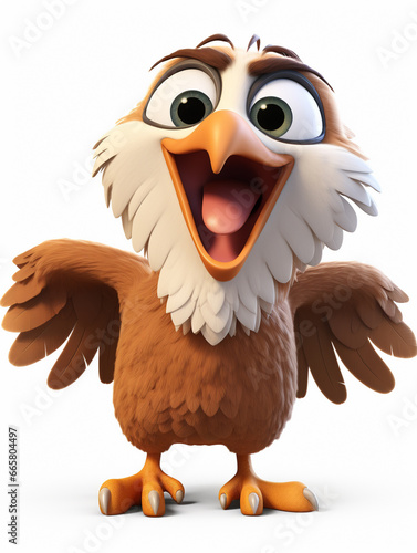 A 3D Cartoon Eagle Laughing and Happy on a Solid Background