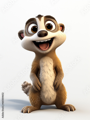 A 3D Cartoon Meerkat Laughing and Happy on a Solid Background