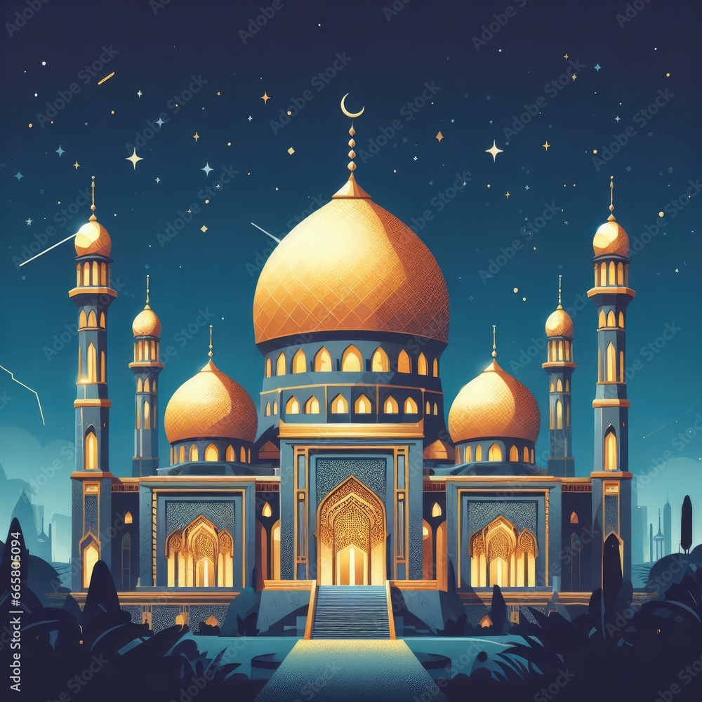 mosque at night illustration