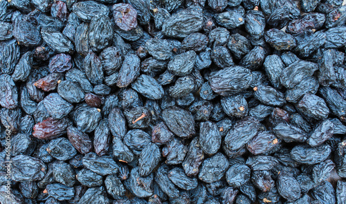 Dried Black raisins close-up view 
