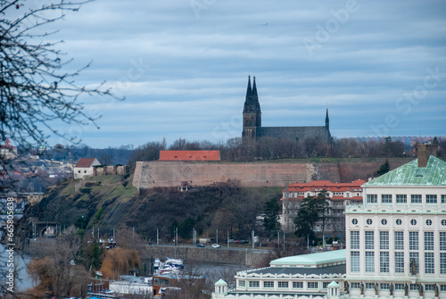 The view of Vysehrad Castle and Podoli Water Plant in Prague, the Czech Republic photo