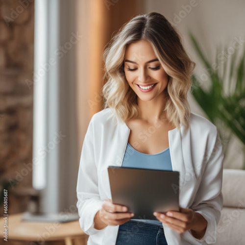 woman using tablet computer in the concept of connected people