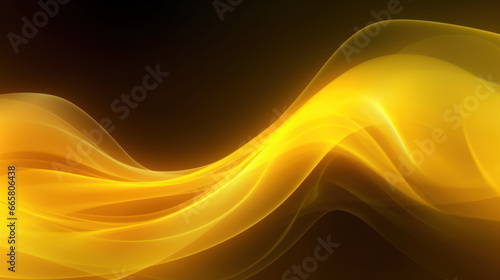 Abstract yellow energy wave with dark background. Golden metallic wave band. Yellow glowing lines