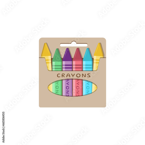Obraz na płótnie Set of crayons contains seven rainbow colors in packaging. Vector illustration in flat style w salonie
