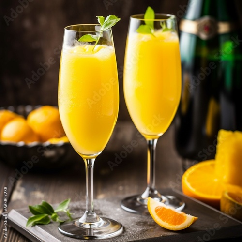Refreshing orange smoothie with mint and ice in a glass