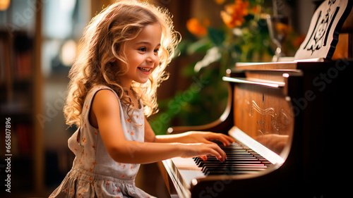 cute little girl playing grand piano photo