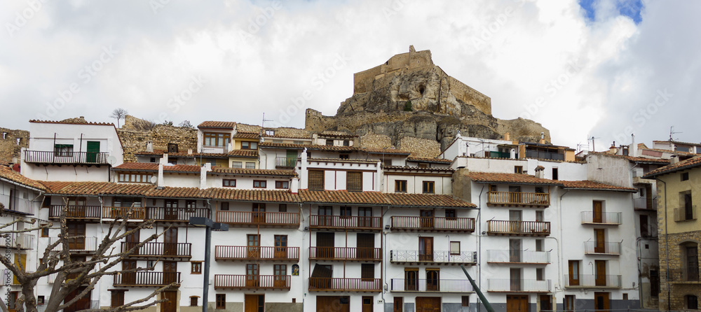 old Houses with medieval castle in Morella old Houses with medieval castle in Morella