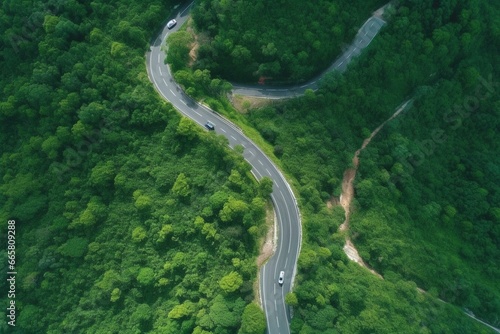 Aerial view of roads amidst nature. Generative AI