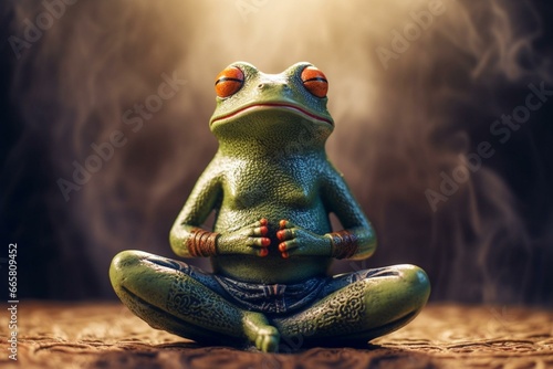 A calm frog posing peacefully in a meditation posture. Generative AI
