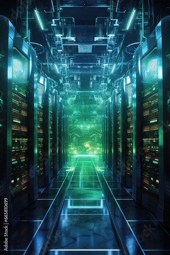 The interior of a modern server room - generative ai