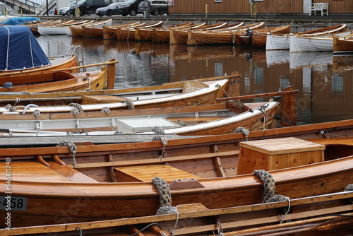 Traditional boats in the harbour of the Norwegian town of Tönsberg