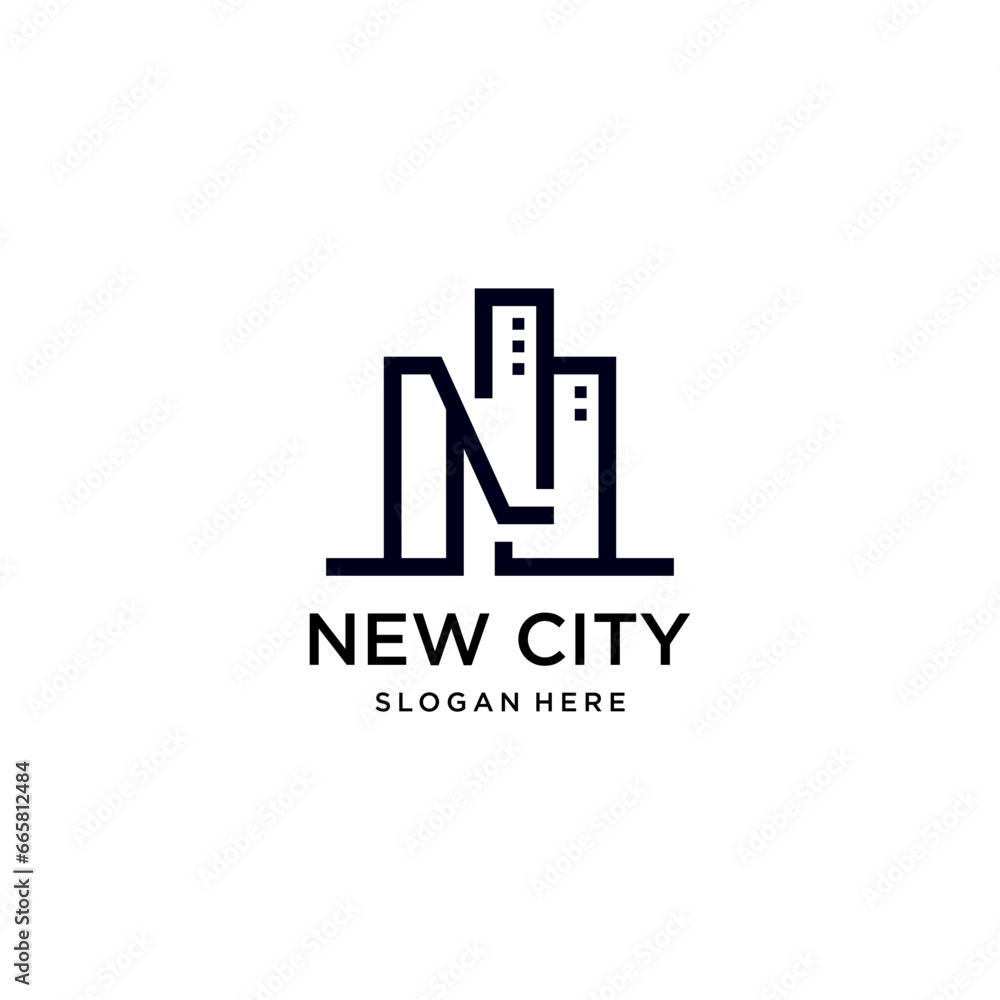 letter N with city building logo design template