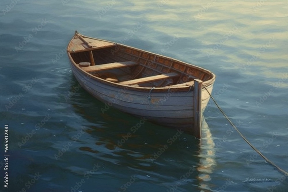 Peaceful ocean boat artwork. Generative AI