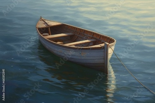 Peaceful ocean boat artwork. Generative AI