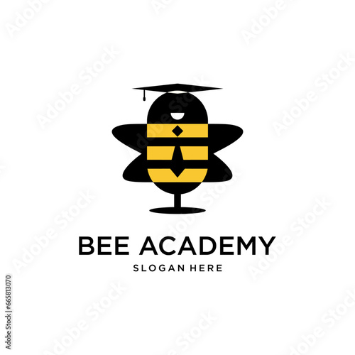 bee academy with hat and tie logo design template