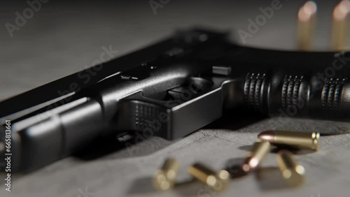 Close up shot of Handgun on the floor in a 3D animation