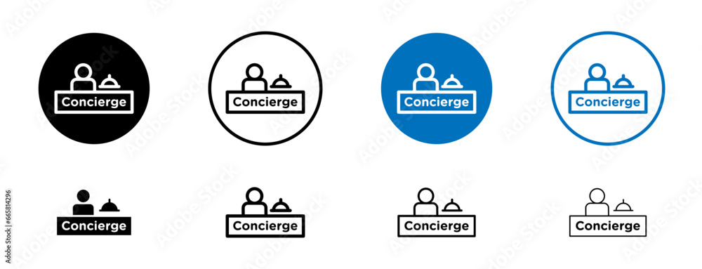 Concierge vector icon set. guest hospitality desk vector symbol. hotel reception counter sign for mobile apps and website UI designs - obrazy, fototapety, plakaty 