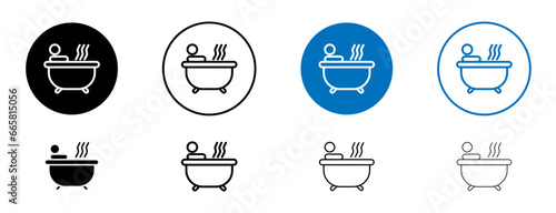 Person Bathing vector icon set. hot water bathing bathtub vector symbol. take warm bath sign for mobile apps and website UI designs