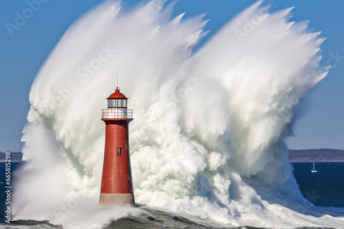 The relentless waves crash against a resilient rock, embodying the dynamic encounter between water and stone. The juxtaposition of movement and solidity captures the raw power and intensity of nature'