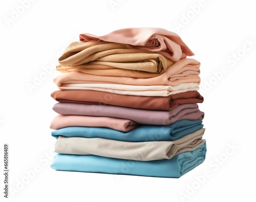 several folded cloths stacked together on white background stock photo