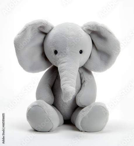 AI generated illustration of a cute fluffy elephant toy isolated on the white background