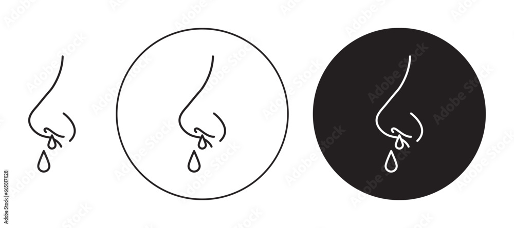 Runny nose thin line icon set. nosebleed vector symbol. snot water problem thin line icon in black and white color - obrazy, fototapety, plakaty 