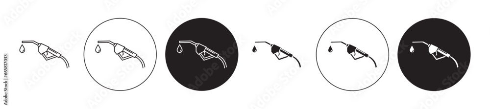 petrol thin line icon set. gasoline or diesel pump nozzle vector symbol in black and white color - obrazy, fototapety, plakaty 