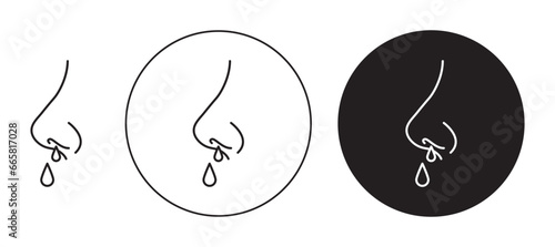 Runny nose thin line icon set. nosebleed vector symbol. snot water problem thin line icon in black and white color photo
