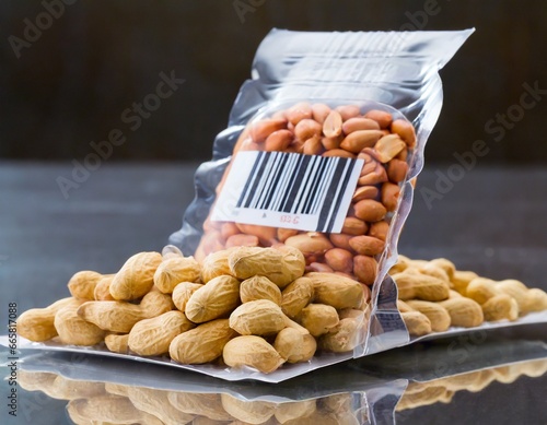 Peanut in plastic package with barcode photo