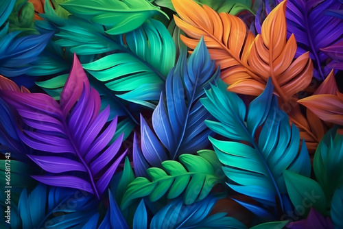 colorful neon tropical leaves background © Brijesh
