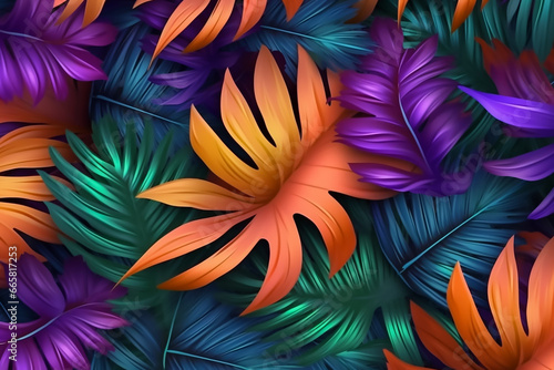 colorful neon tropical leaves background