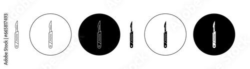 Scalpel thin line icon set. surgeon surgical surgery knife vector symbol. operation lancet sharp scalpel sign in black and white color