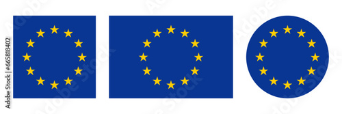 Europe flag vector icon. European Union flag in square and round in vector. Flag or symbol of EU