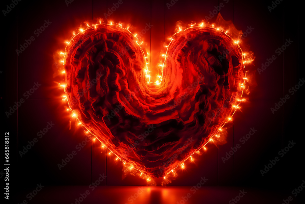 Burning neon heart black background