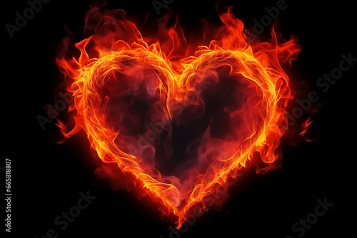 Burning neon heart black background