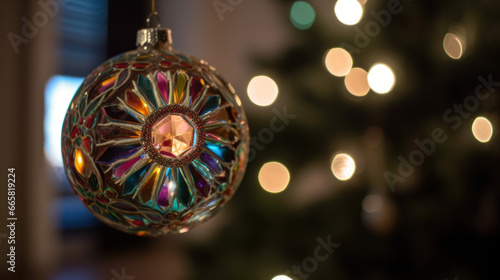 Colorful hanging Christmas ornament created with Generative AI Technology. © Andrew Hemmings