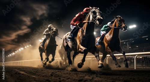 Moonlit Gallop: Night Race at the Hippodrome. Generative ai