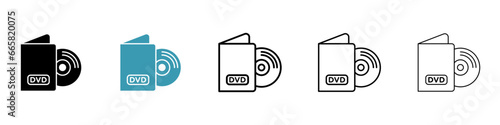 DVD vector thin line icon set. cd disc case vector symbol. music video DVD sign for web ui designs photo