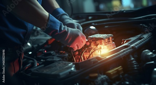 Precision and Care: Mechanic's Expertise in Car Battery Service. Generative ai