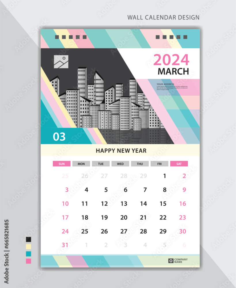 March 2024 Layout Wall Calendar 2024 Template Pastel Creative