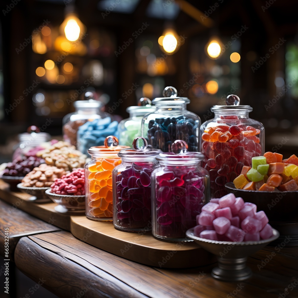 Children's store of sweets and marmalades. Assortment of candies and jelly. Selection of colorful delicious molasses and sugar desserts
Children's store of sweets and marmalades. Assortment of candies and jelly. Selection of colorful delicious molasses and sugar desserts