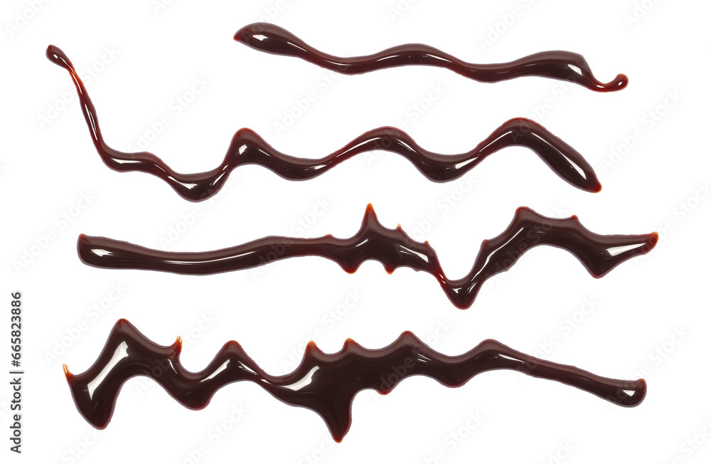 Chocolate topping, wavy melted isolated on white, top view Chocolate topping, wavy melted isolated on white, top view