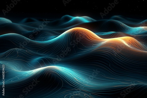 Dynamic patterns resembling flowing waves in a digital cloud. Generative AI