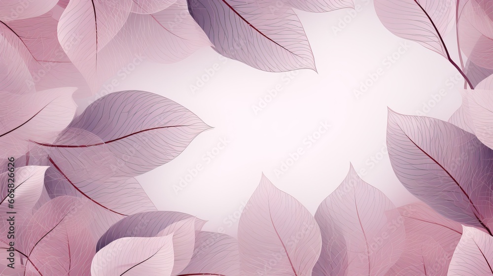 Pink leaves background with copy space, pink grey leaves, illustration, seamless, leaves pattern, floral wallpaper, foliage, branch, decorative