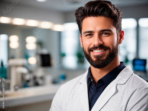 Dentist man smiling in his dental office.
