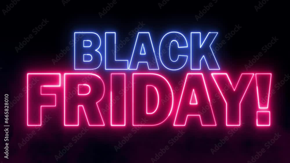 Black Friday text font with neon light. Luminous and shimmering haze inside the letters of the text Black Friday. Black friday neon sign. Black Friday text font with neon light. Luminous and shimmering haze inside the letters of the text Black Friday. Black friday neon sign.