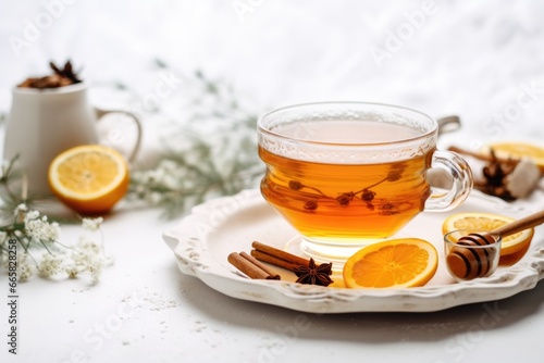 Warming winter drinks and winter teas on a light background. Health and nutrition concept