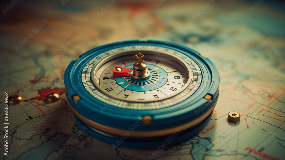 compass and map on the world map background.