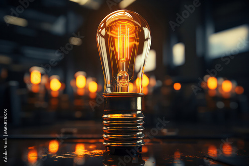 A detailed macro shot of a light bulb's filament glowing with intense brightness, showcasing the delicate intricacies of its structure and the mesmerizing play of light and shadow photo